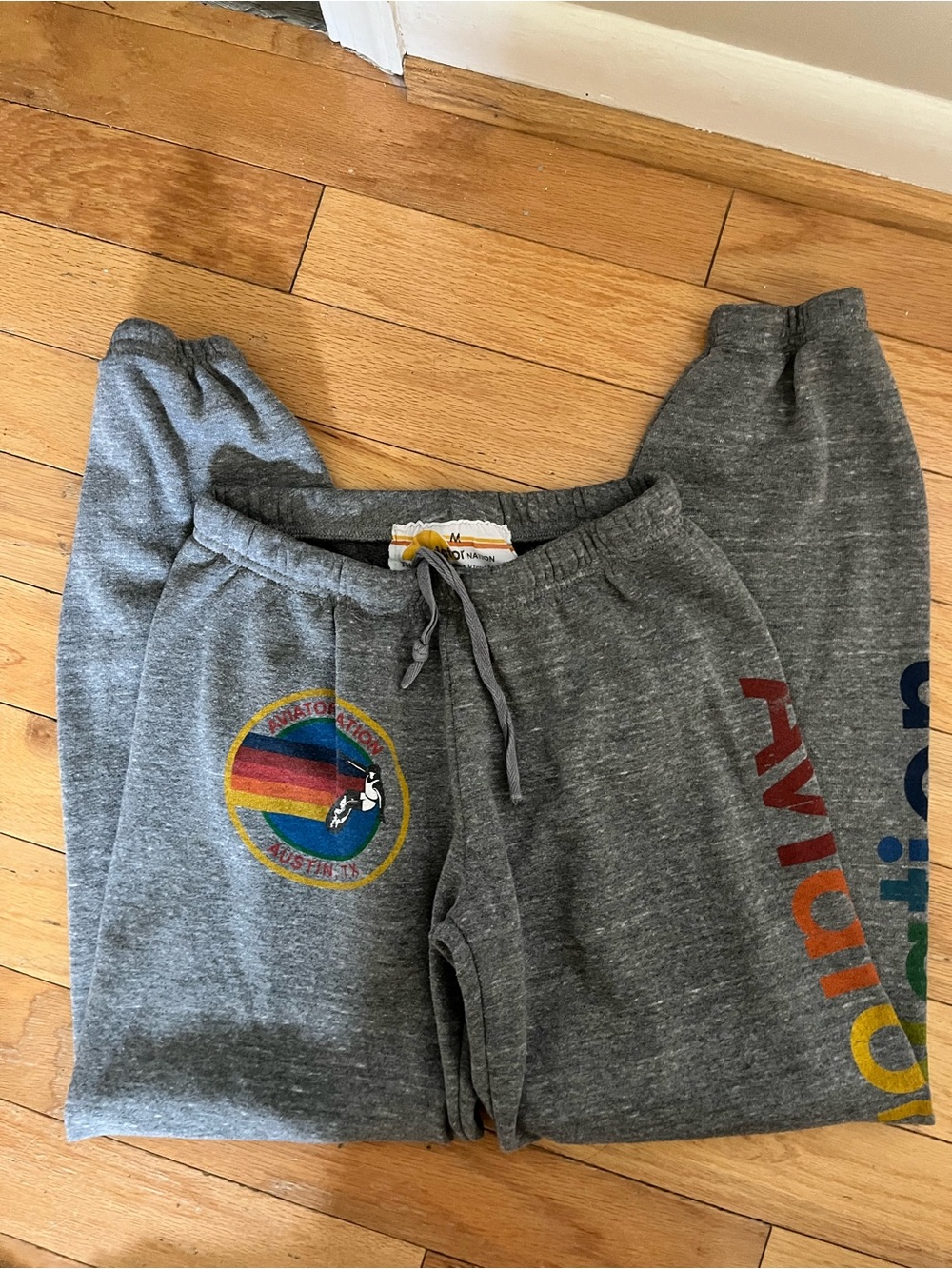 Aviator Nation Gray Joggers with Rainbow Logo